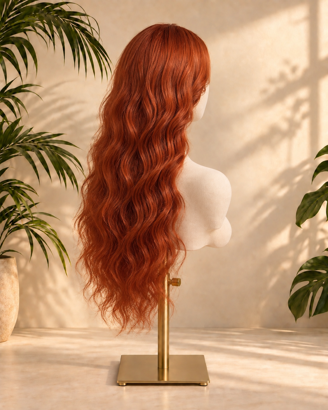 Aurora Front Lace Glueless Long Wavy Copper Res 100% Human Hair Wig