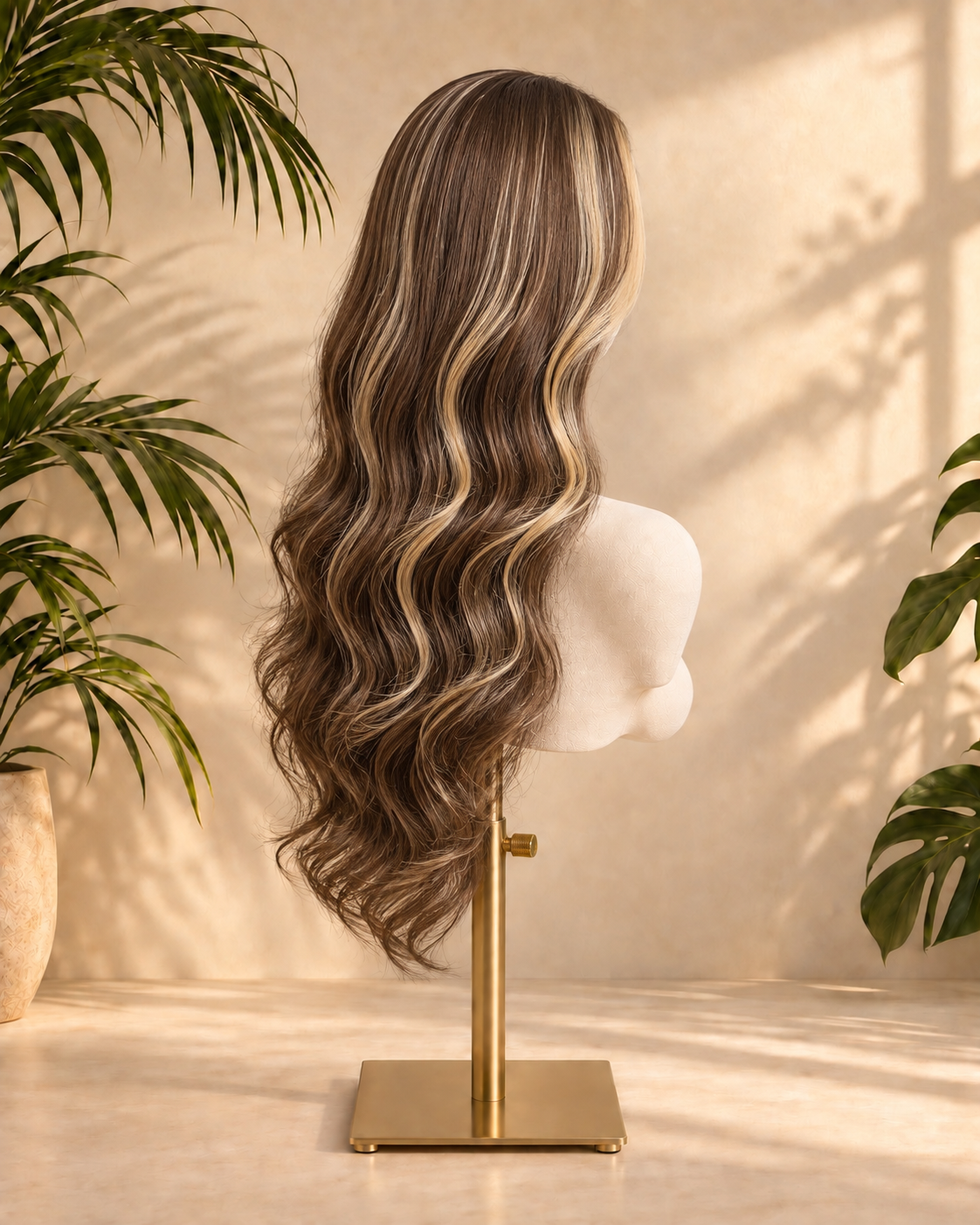 Aurora Front Lace Glueless Brown Wavy Highlights 100% Human Hair Wig