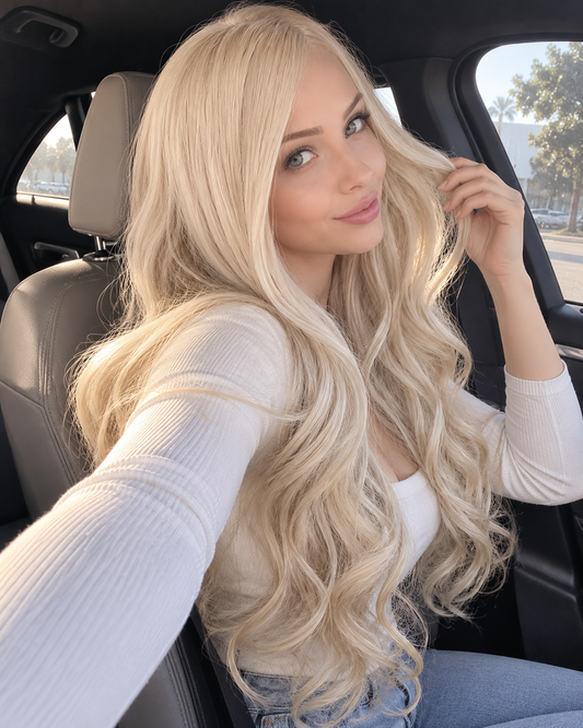 13x6 HD Lace Ivory Blonde Glueless Wig With Loose Hollywood Waves 100% Real Hair