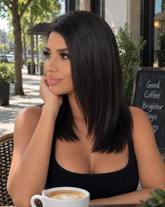 Aurora Front Lace Glueless Straight Black Bob 100% Human Hair Wig