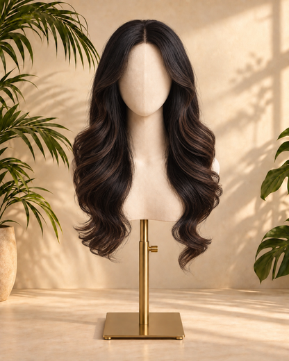Aurora Front Lace Glueless Voluminous Layered Wavy Natural Black 100% Human Hair Wig