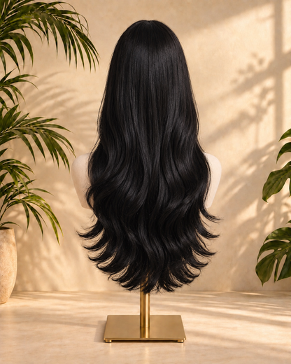 Aurora Front Lace Glueless Soft Loose Waves Natural Black 100% Human Hair Wig