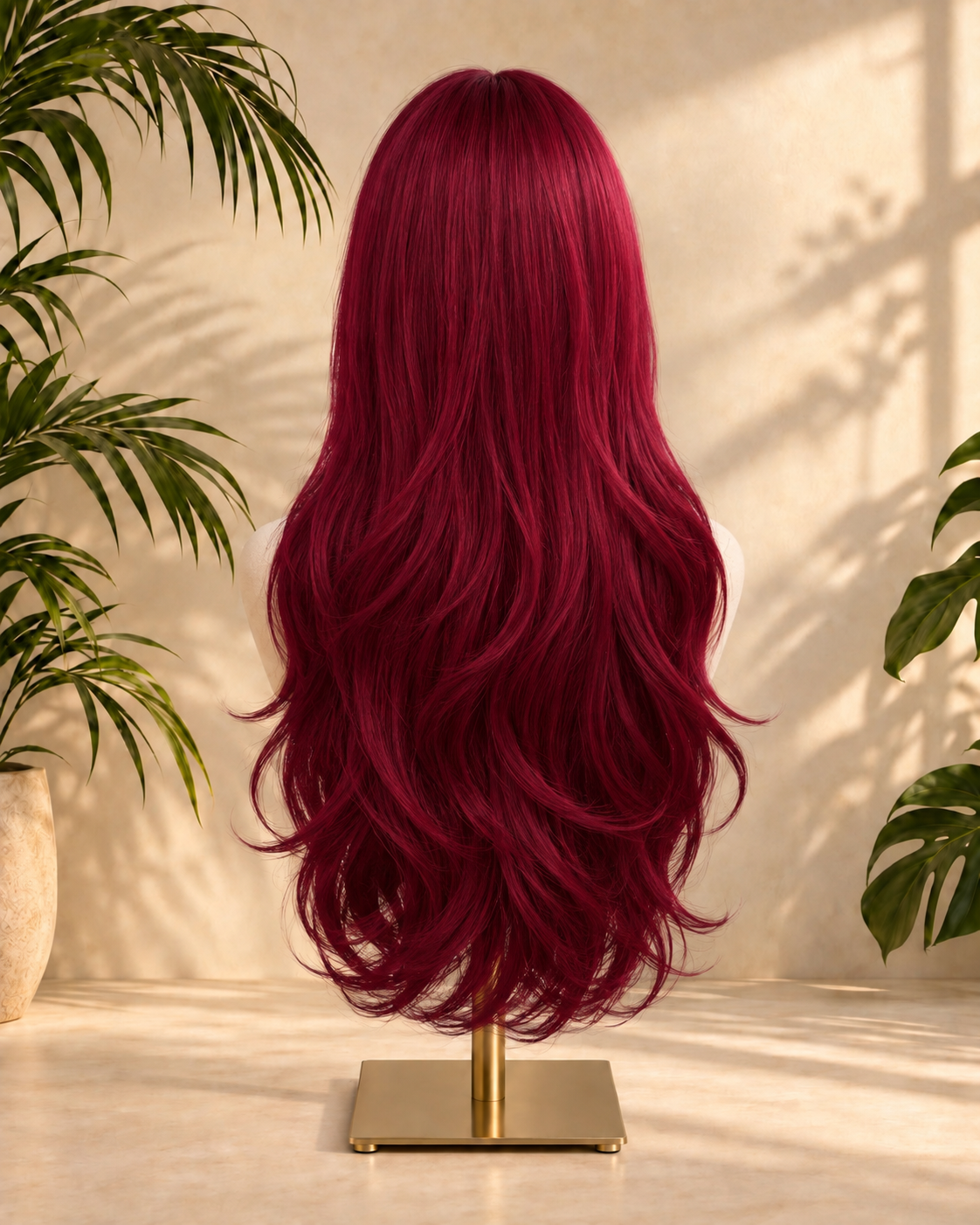 Aurora Front Lace Glueless Layered Wavy Burgundy 100% Human Hair Wig
