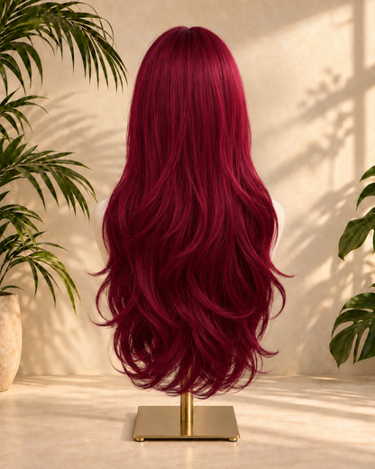 Aurora Front Lace Glueless Layered Wavy Burgundy 100% Human Hair Wig