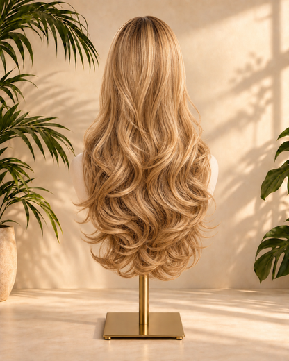 Aurora Front Lace Layered Wavy Honey Blonde 100% Human Hair Wig