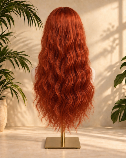 Aurora Front Lace Glueless Long Wavy Copper Res 100% Human Hair Wig