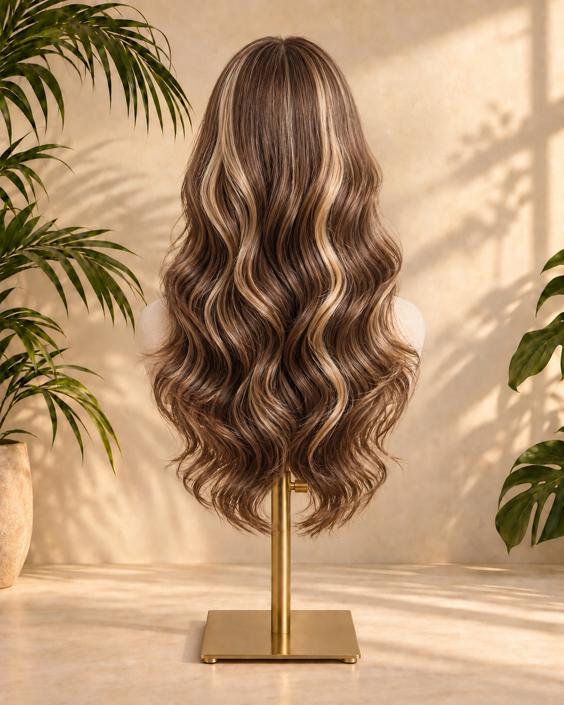 Aurora Front Lace Glueless Brown Wavy Highlights 100% Human Hair Wig