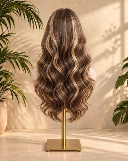 Aurora Front Lace Glueless Brown Wavy Highlights 100% Human Hair Wig