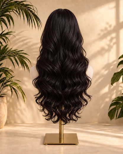 Aurora Front Lace Glueless Long Layered Natural Black 100% Human Hair Wig