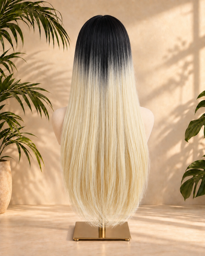 Aurora Front Lace Glueless Black Blonde Straight Ombre 100% Human Hair Wig