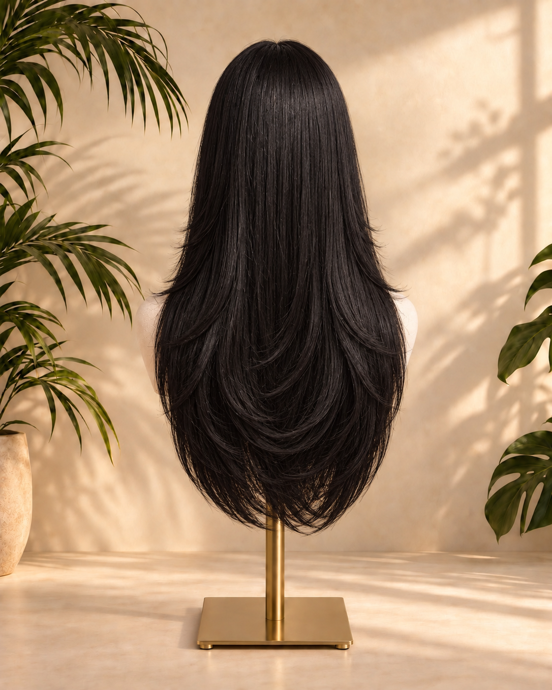 Aurora Front Lace Glueless Feathered Straight Natural Black 100% Human Hair Wig