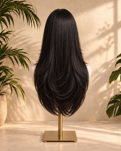 Aurora Front Lace Glueless Feathered Straight Natural Black 100% Human Hair Wig