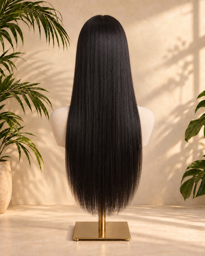 Aurora Front Lace Glueless Sleek Straight Natural Black 100% Human Hair Wig