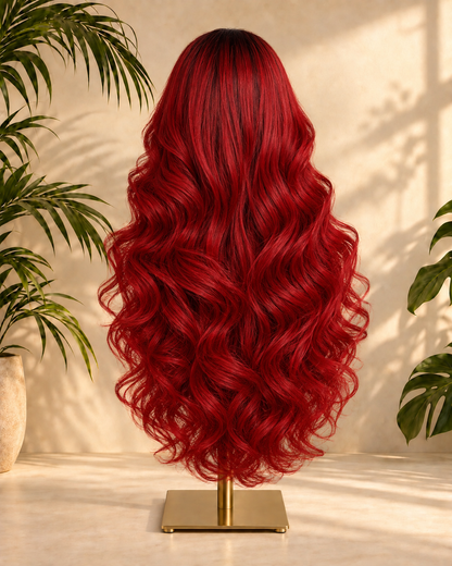 Aurora Front Lace Glueless Layered Curly Red 100% Human Hair Wig