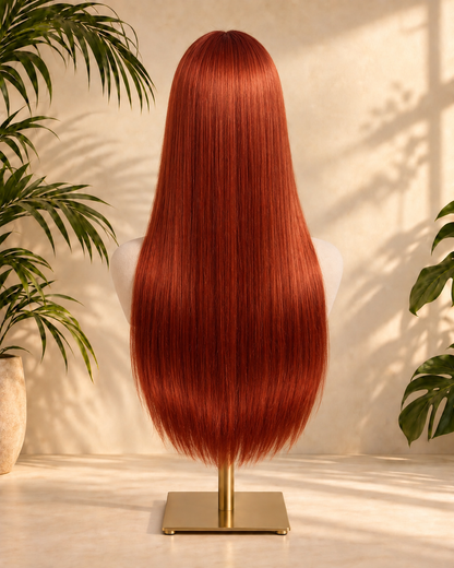 Aurora Front Lace Glueless Sleek Straight Red 100% Human Hair Wig