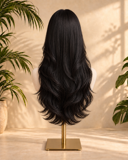 Aurora HD Lace Glueless Layered Middle Part Natural Black 100% Human Hair Wig