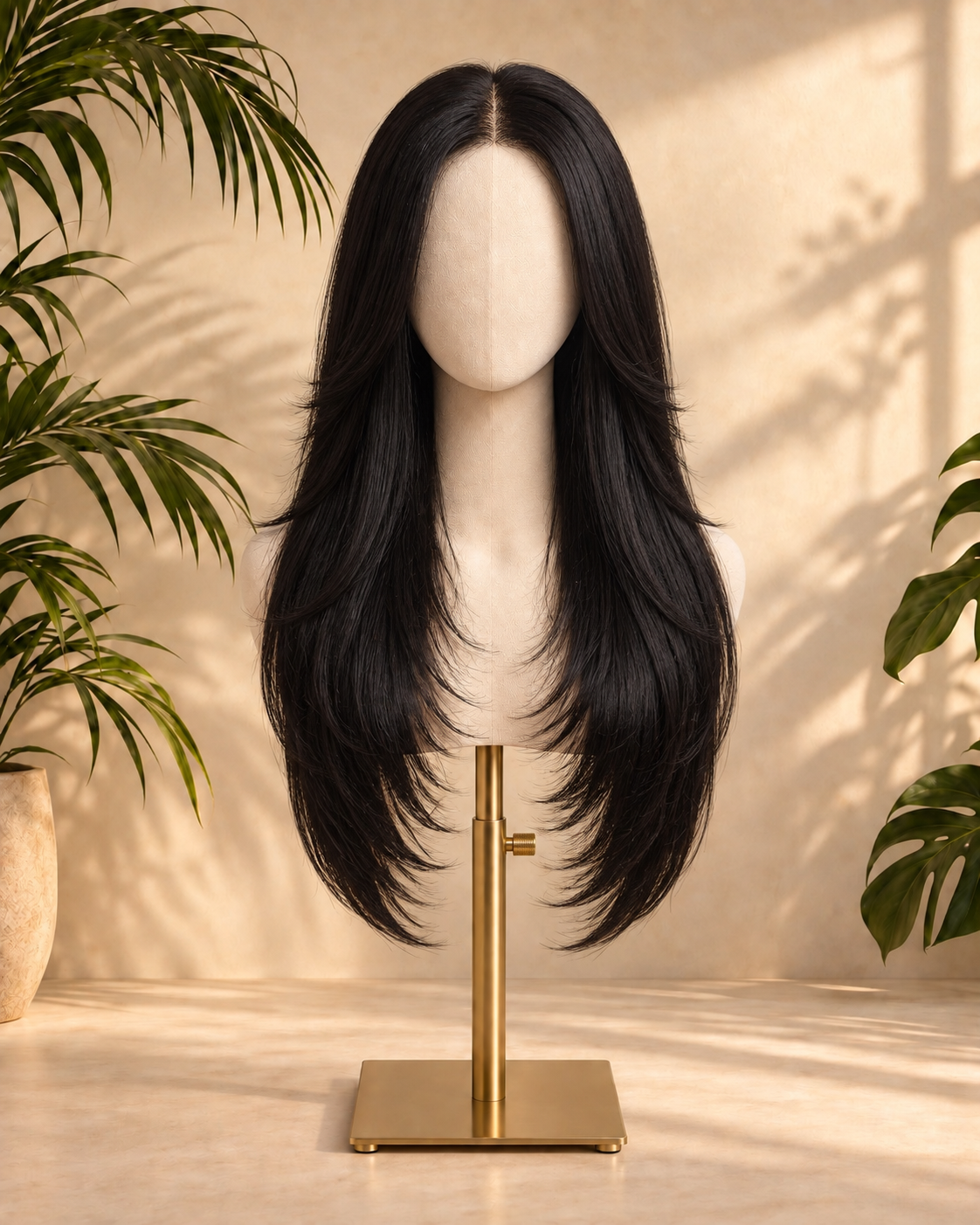 Aurora Front Lace Glueless Feathered Straight Natural Black 100% Human Hair Wig