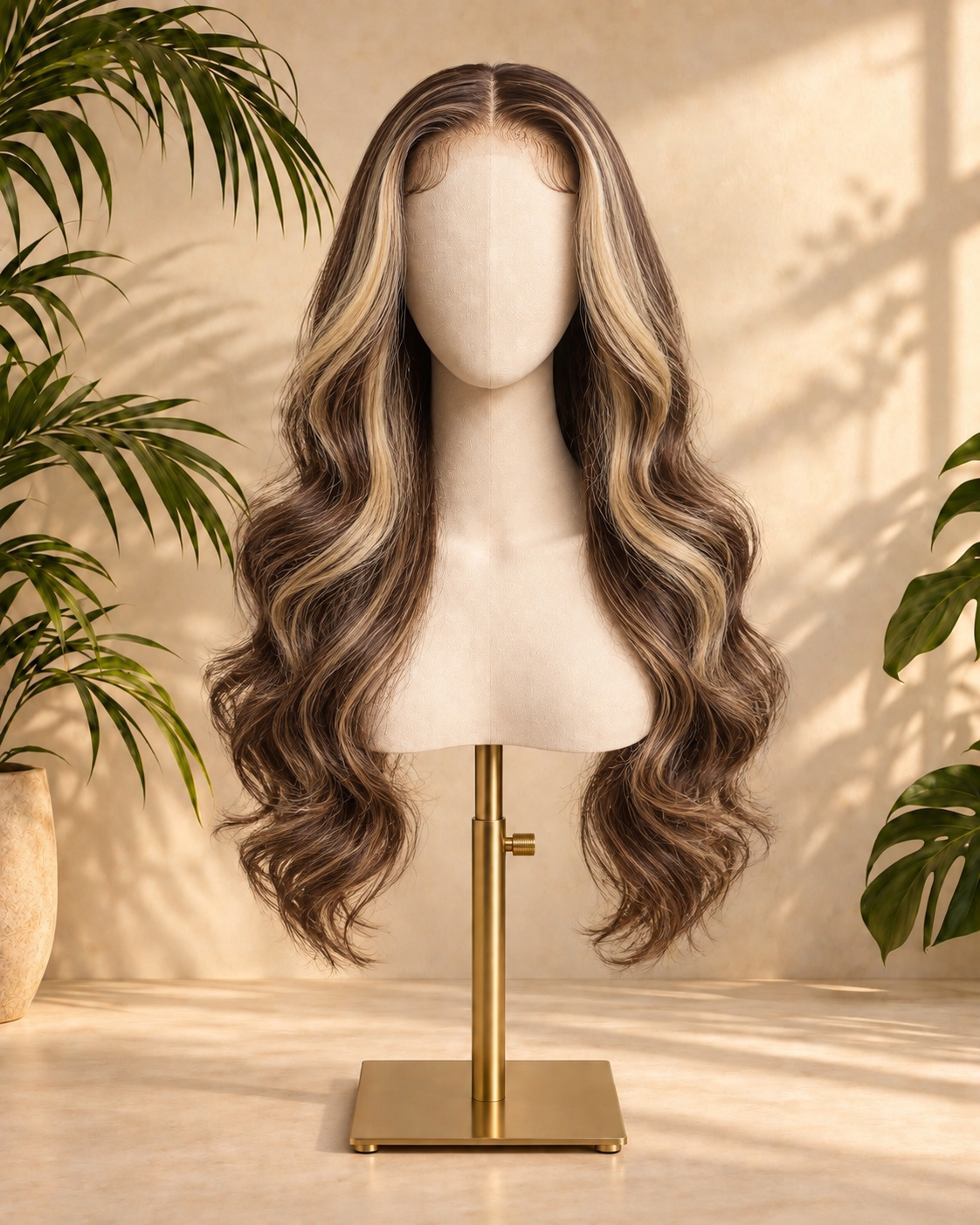 Aurora Front Lace Glueless Brown Wavy Highlights 100% Human Hair Wig