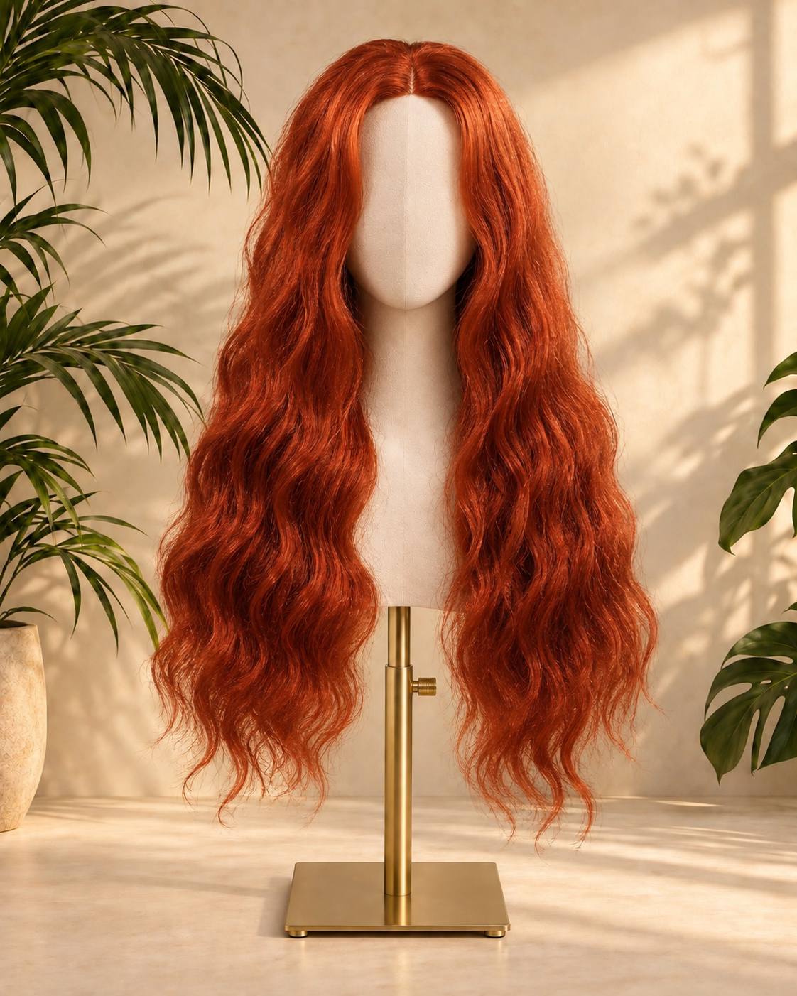 Aurora Front Lace Glueless Long Wavy Copper Res 100% Human Hair Wig