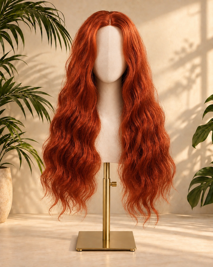 Aurora Front Lace Glueless Long Wavy Copper Res 100% Human Hair Wig