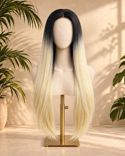Aurora Front Lace Glueless Black Blonde Straight Ombre 100% Human Hair Wig