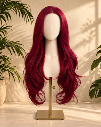 Aurora Front Lace Glueless Layered Wavy Burgundy 100% Human Hair Wig
