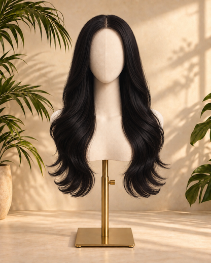 Aurora Front Lace Glueless Soft Loose Waves Natural Black 100% Human Hair Wig
