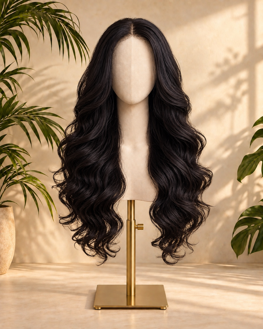 Aurora Front Lace Glueless Long Layered Natural Black 100% Human Hair Wig