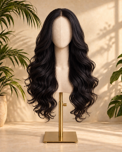 Aurora Front Lace Glueless Long Layered Natural Black 100% Human Hair Wig