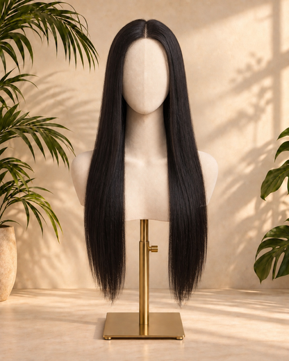Aurora Front Lace Glueless Sleek Straight Natural Black 100% Human Hair Wig