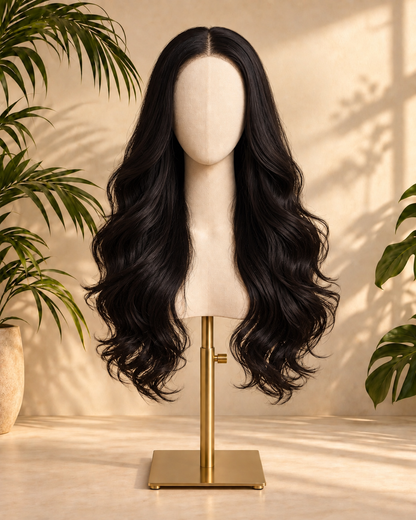 Aurora HD Lace Glueless Long Natural Black Loose Wavy 100% Human Hair Wig