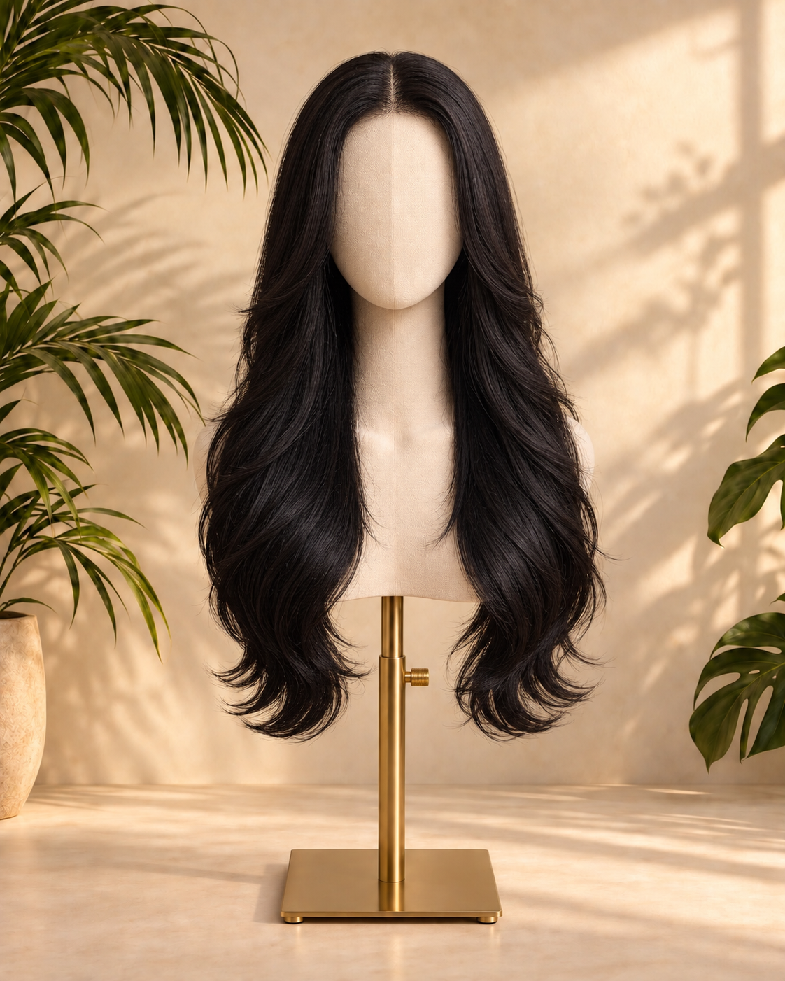 Aurora HD Lace Glueless Layered Middle Part Natural Black 100% Human Hair Wig