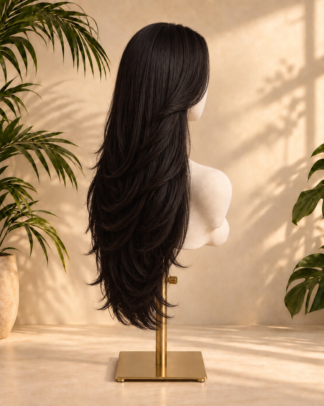Aurora Front Lace Layered Loose Waves Natural Black 100% Human Hair Wig