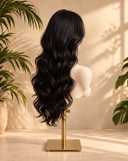 Aurora Front Lace Glueless Natural Black Layered Wavy 100% Human Hair Wig