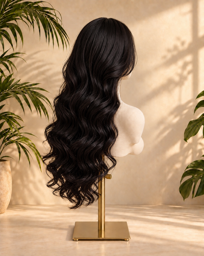 Aurora Front Lace Glueless Long Layered Natural Black 100% Human Hair Wig