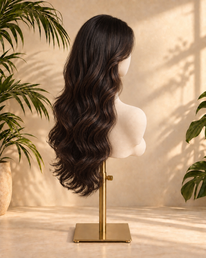 Aurora Front Lace Glueless Voluminous Layered Wavy Natural Black 100% Human Hair Wig