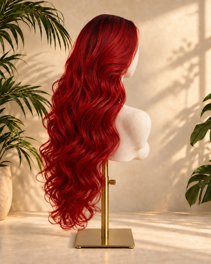 Aurora Front Lace Glueless Layered Curly Red 100% Human Hair Wig