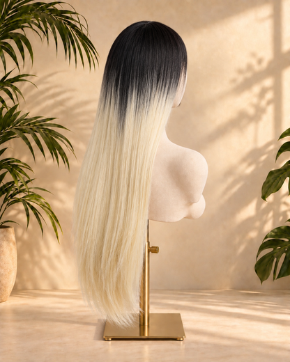 Aurora Front Lace Glueless Black Blonde Straight Ombre 100% Human Hair Wig