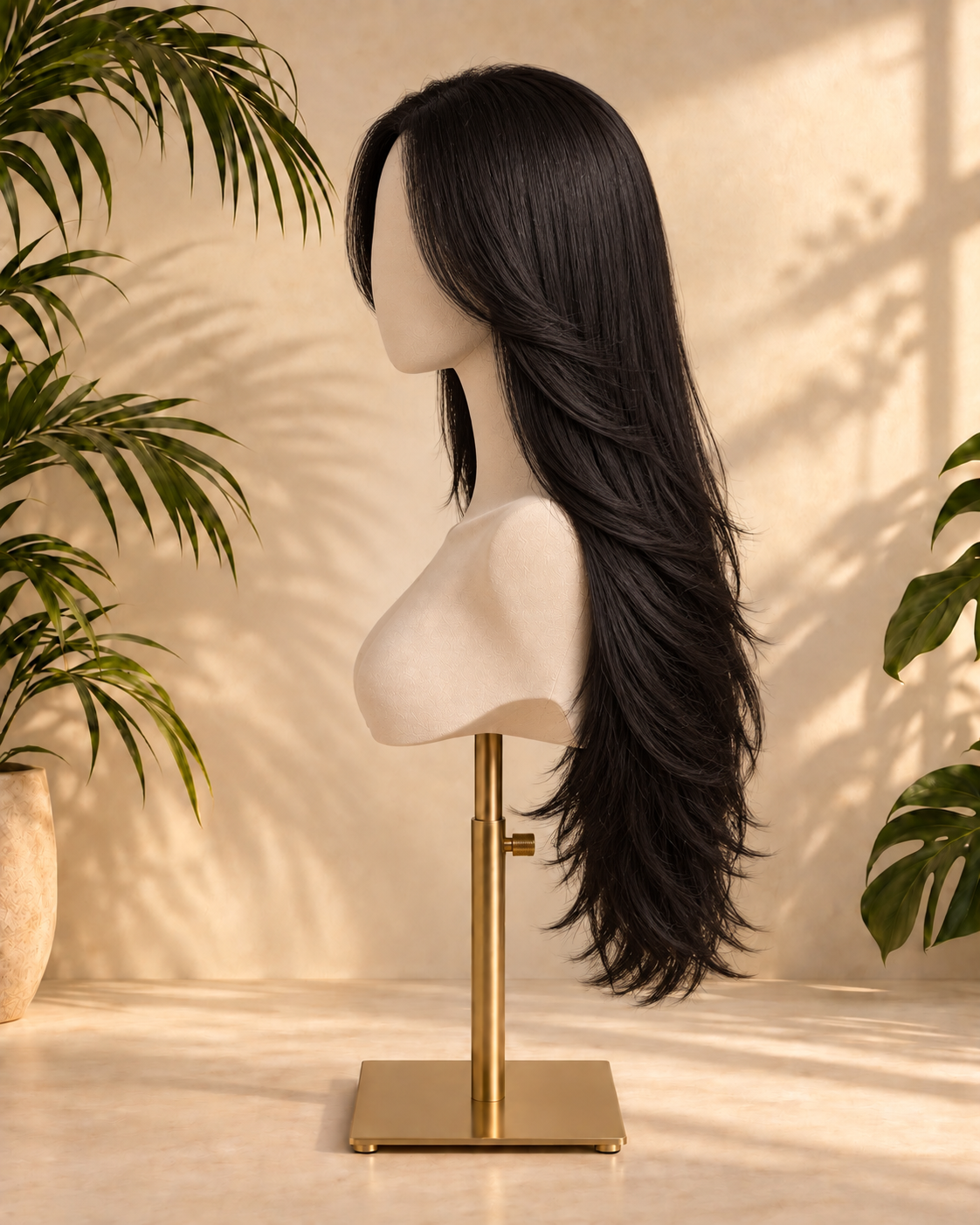 Aurora Front Lace Layered Loose Waves Natural Black 100% Human Hair Wig