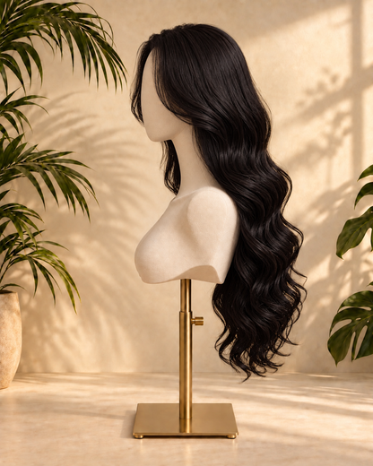 Aurora Front Lace Glueless Natural Black Layered Wavy 100% Human Hair Wig
