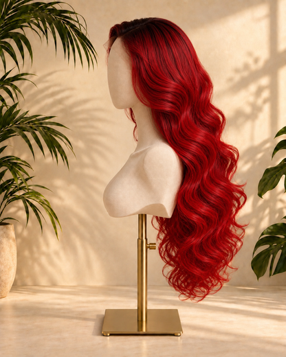 Aurora Front Lace Glueless Layered Curly Red 100% Human Hair Wig