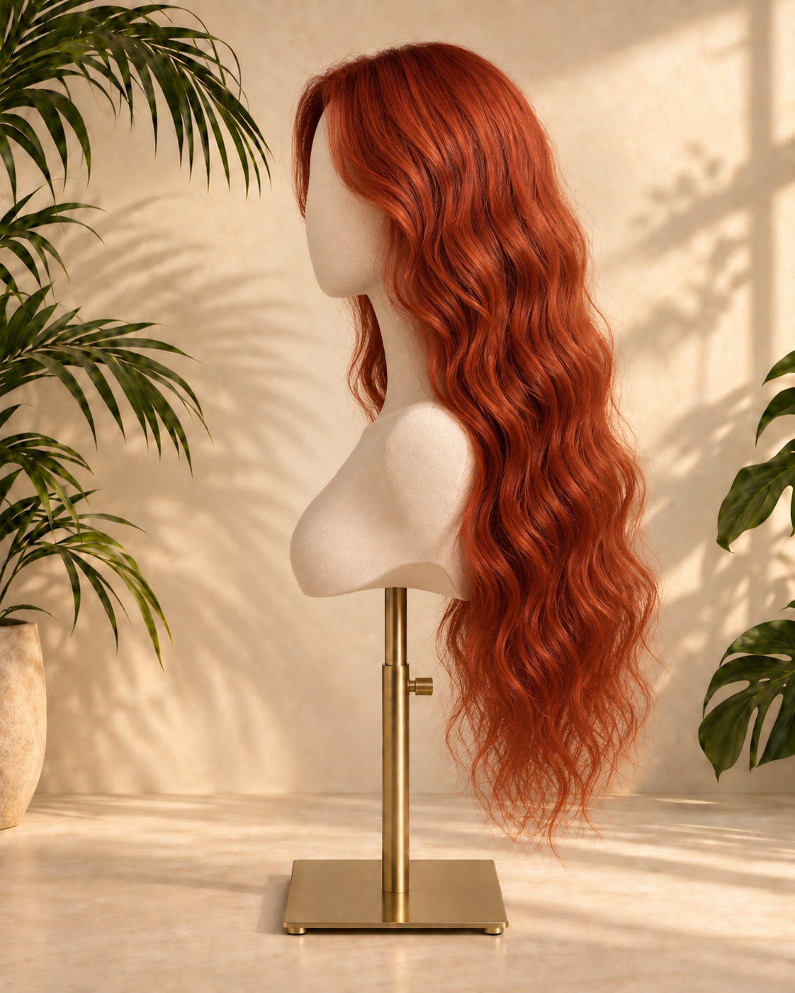 Aurora Front Lace Glueless Long Wavy Copper Res 100% Human Hair Wig