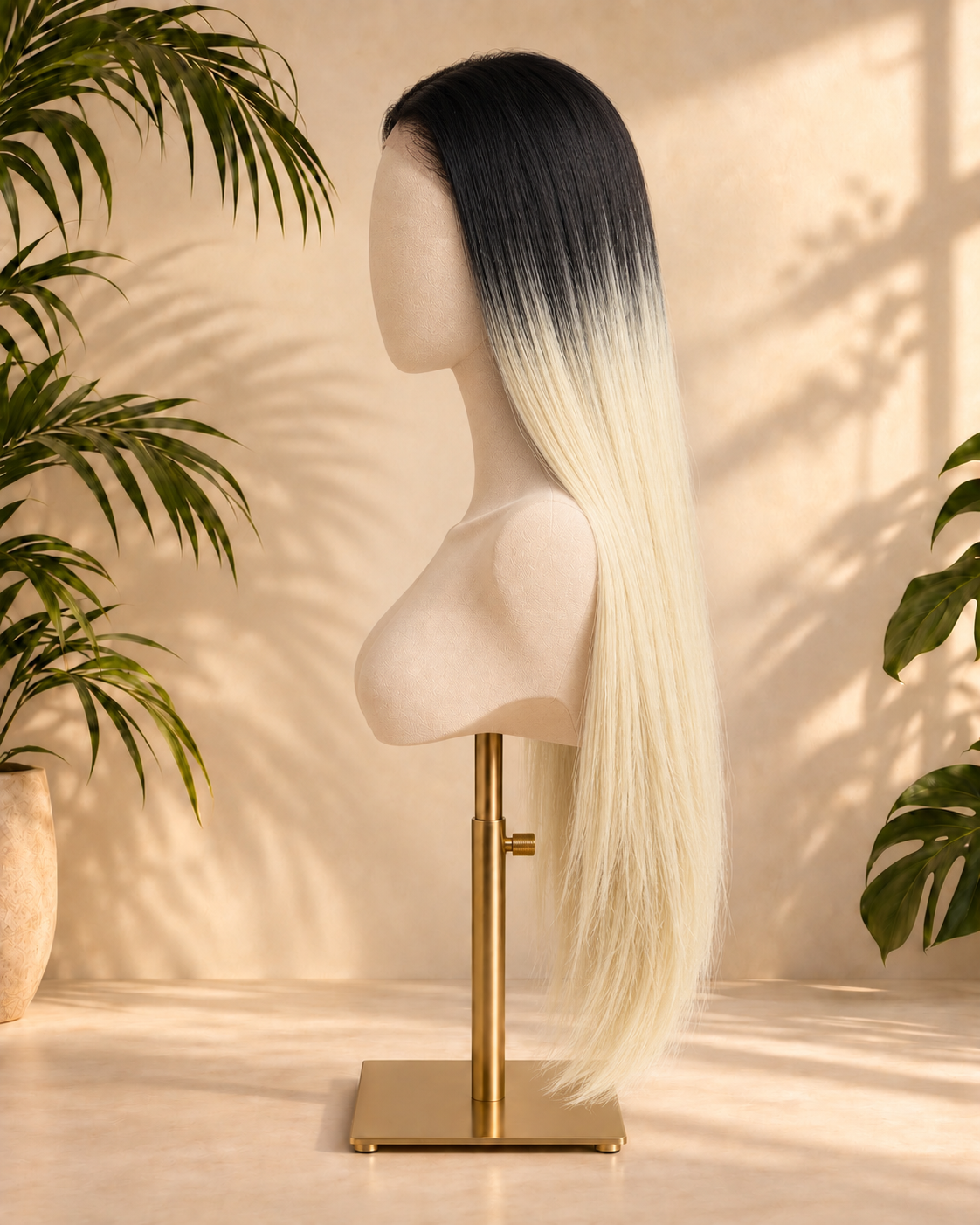 Aurora Front Lace Glueless Black Blonde Straight Ombre 100% Human Hair Wig