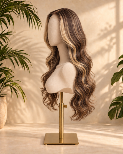 Aurora Front Lace Glueless Brown Wavy Highlights 100% Human Hair Wig