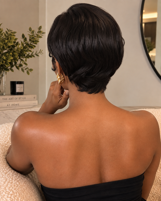 Aurora Front Lace Glueless Pixie Cut Natural Black 100% Human Hair Wig