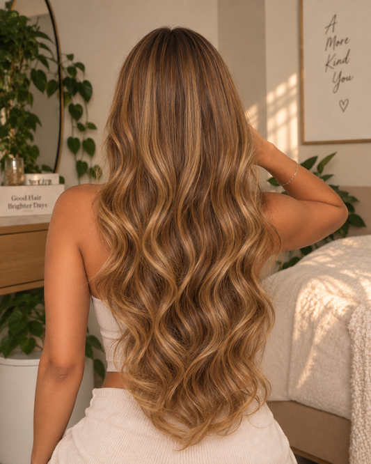Aurora HD Lace Layered Wavy Caramel Brown 100% Human Hair Wig