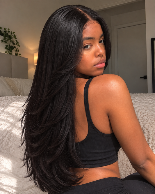 Aurora Front Lace Glueless Feathered Straight Natural Black 100% Human Hair Wig