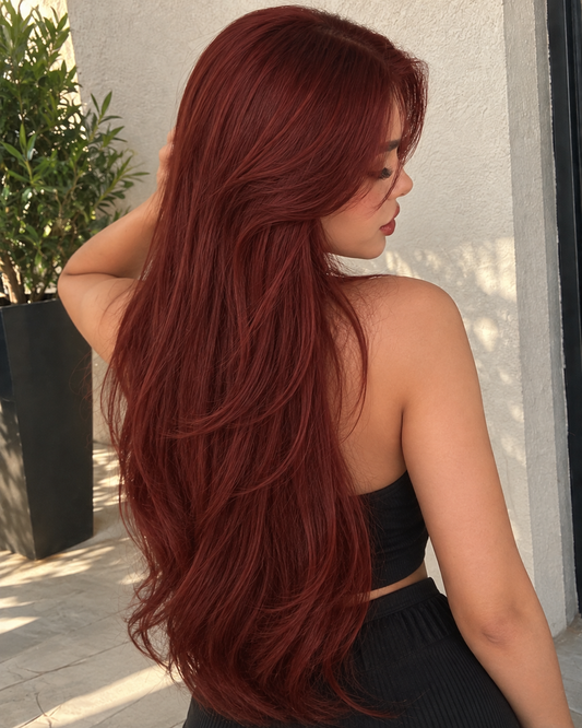 Aurora HD Lace Glueless Layered Dark Copper Red 100% Human Hair Wig