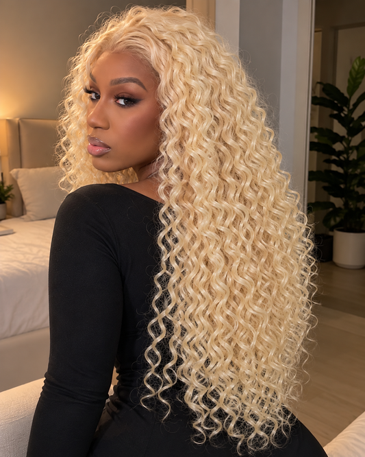 Aurora Front Lace Glueless Kinky Curly Blonde 100% Human Hair Wig