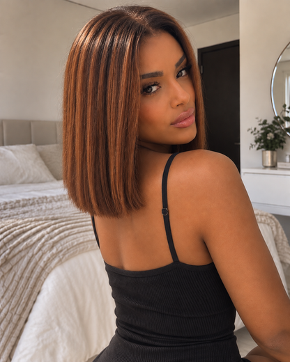 Aurora Front Lace Glueless Copper Brown Bob 100% Human Hair Wig